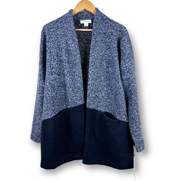 Liz Claiborne XL Open Front Cozy Knit Cardigan Sweater Indigo Black Colorblock - Picture 1 of 10